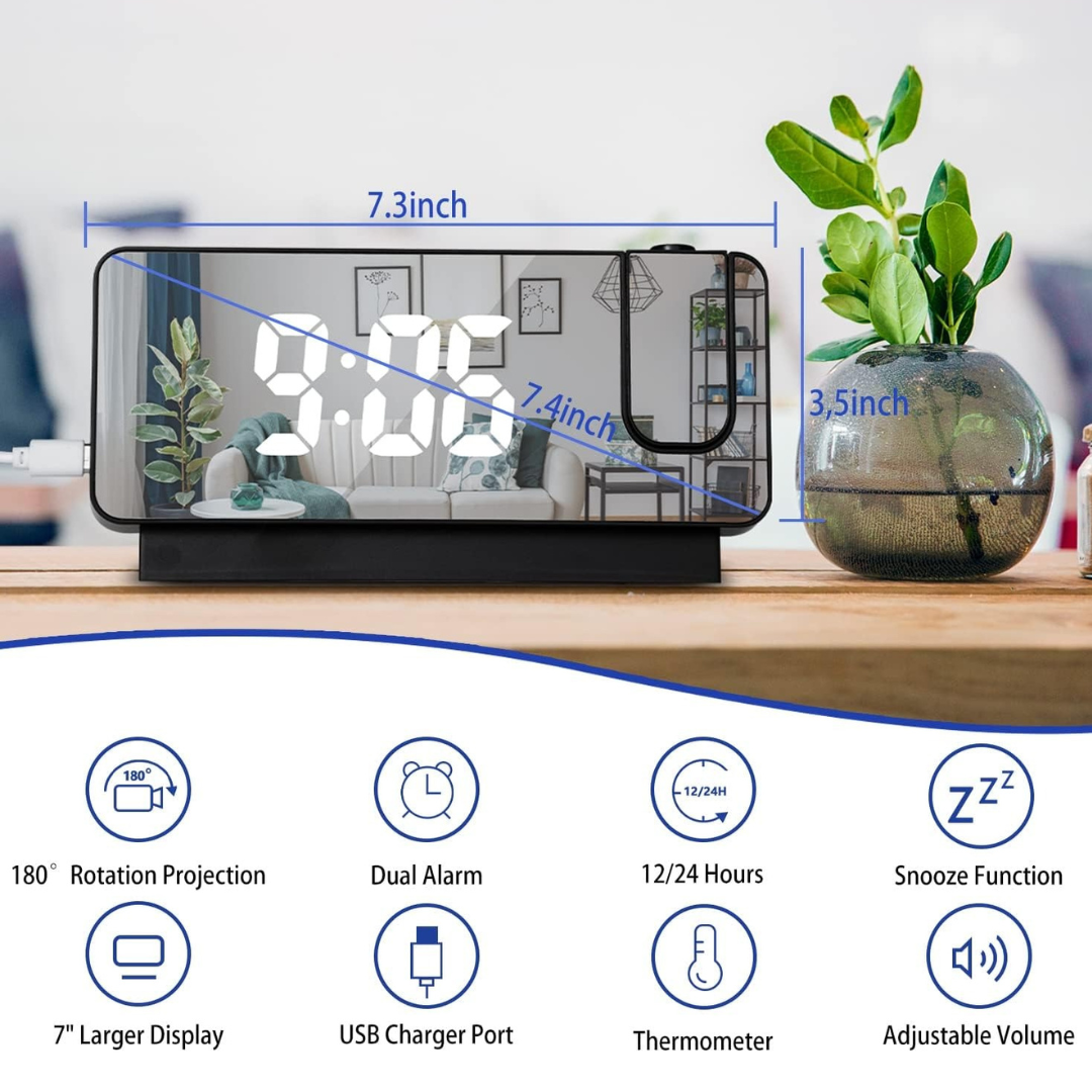 🕰️ Reloj Multifuncional Proyector Despertador Espejo