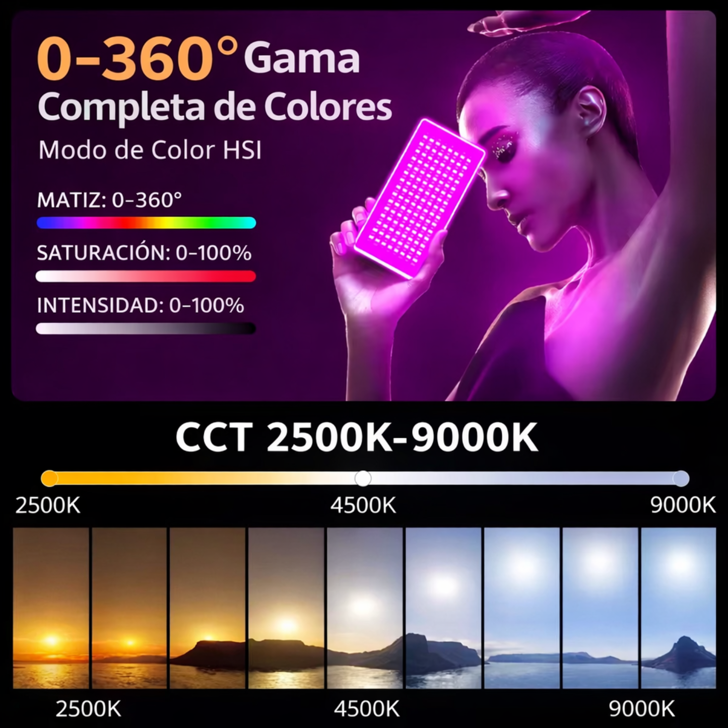 Luz led 40W - ( RGB- 3 tonalidades- Modo fotografia)