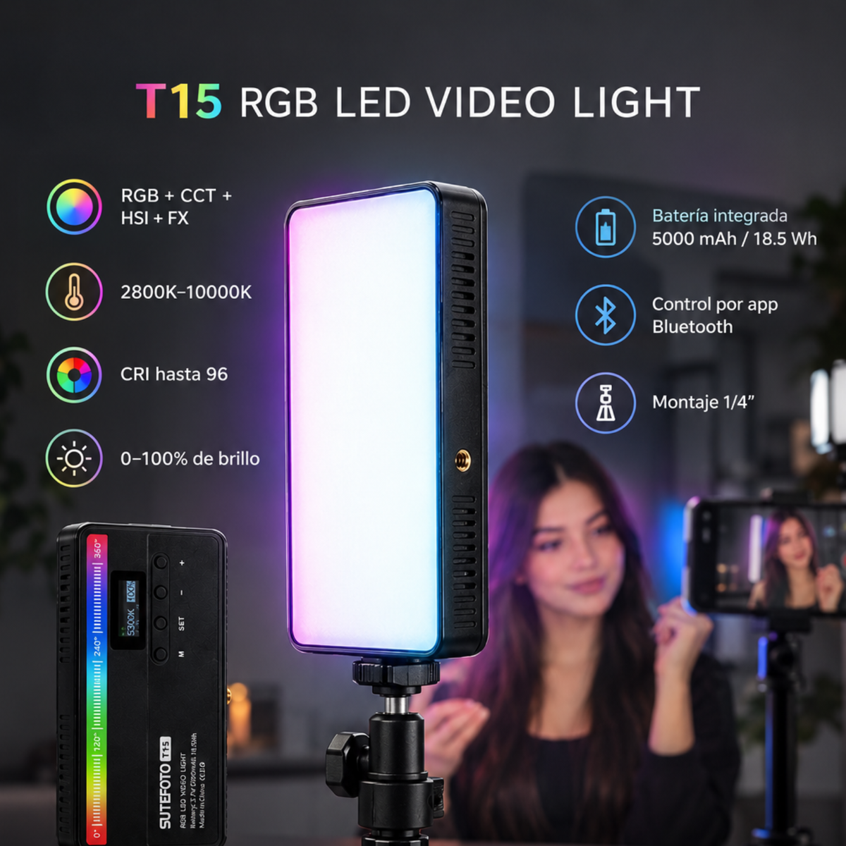 SUTEFOTO T15 de 15W