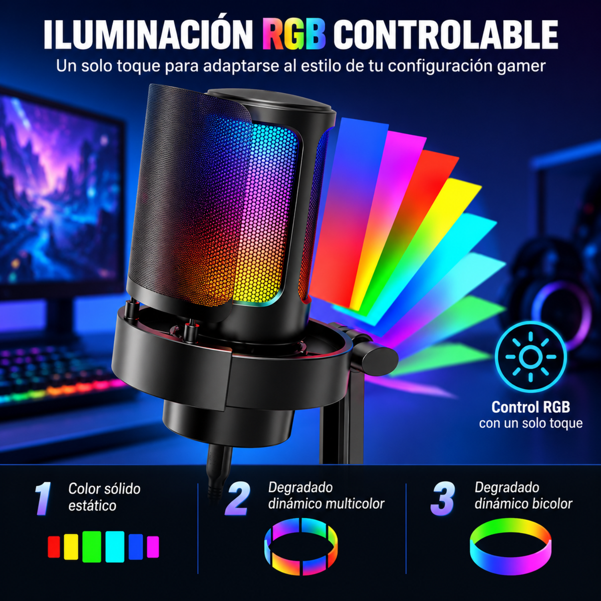 Micrófono USB RGB para Streaming y Podcast