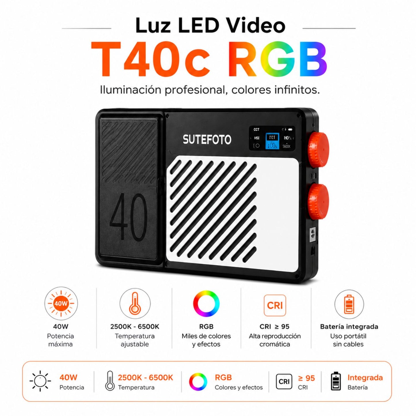 Luz LED RGB SUTE FOTO T40C