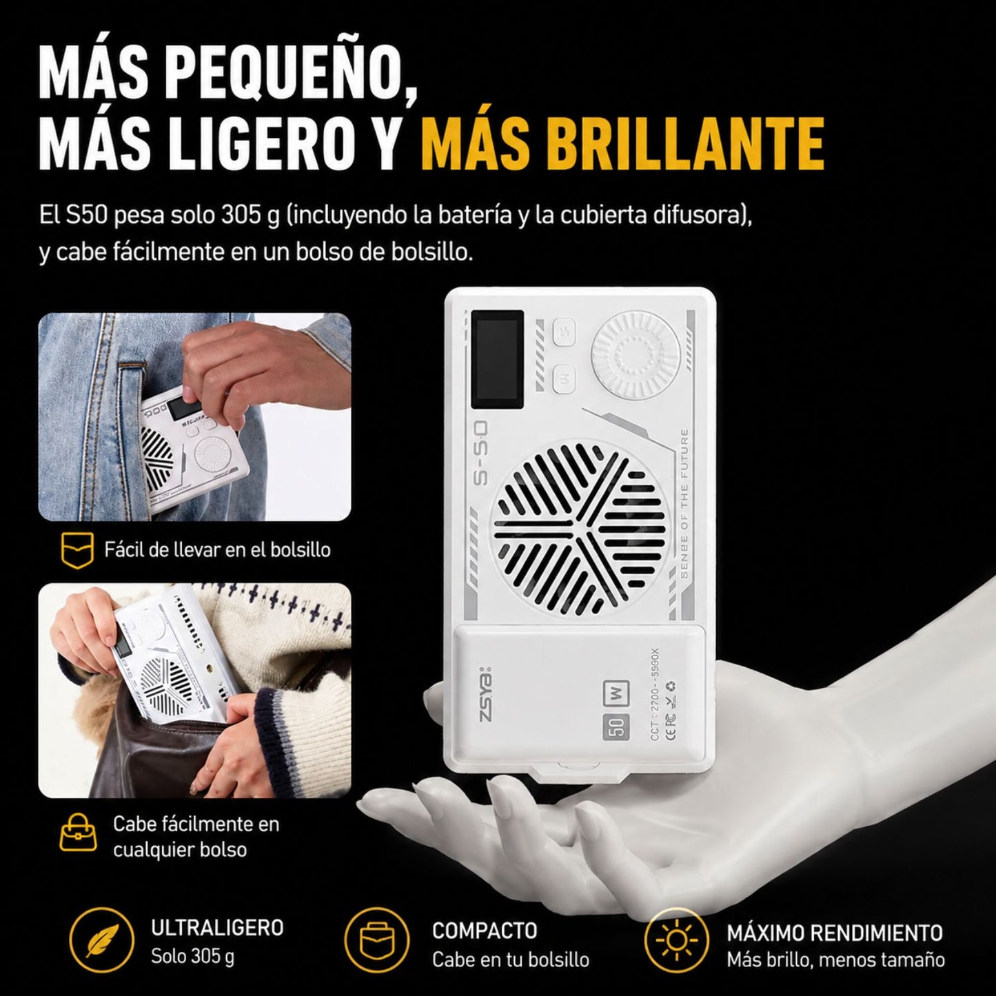 💡 Luz LED Profesional ZSYB S50 50W Bicolor
