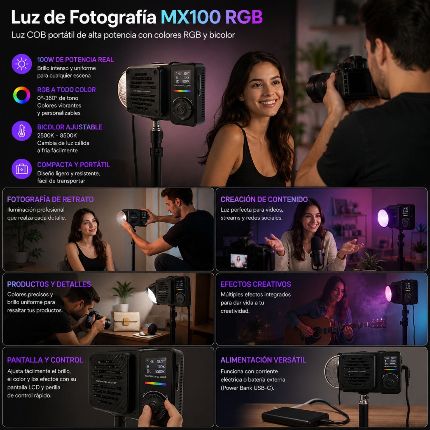 Luz LED RGB MX100