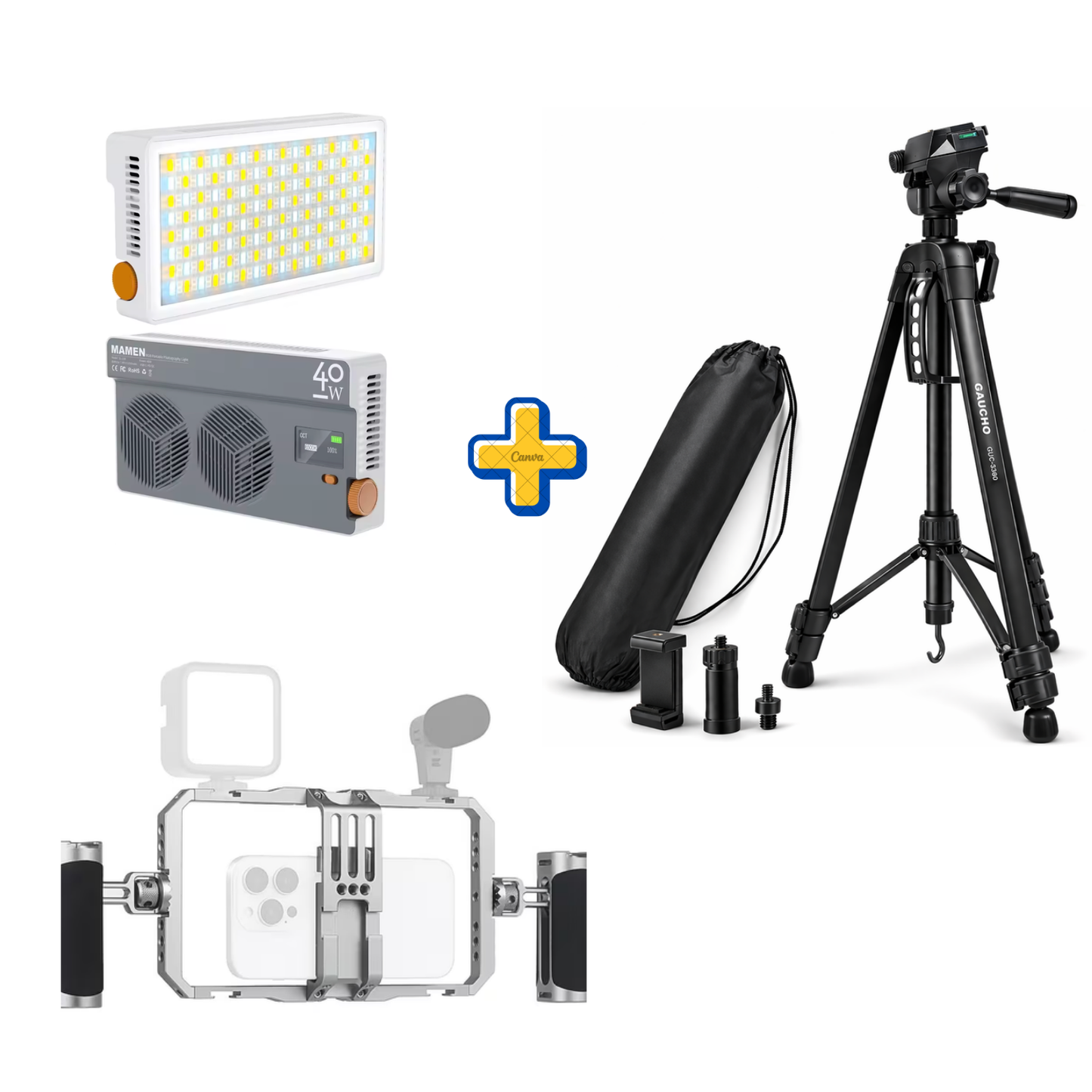 tripode de 7kilos+ jaula de aluminio + Luz LED 40W