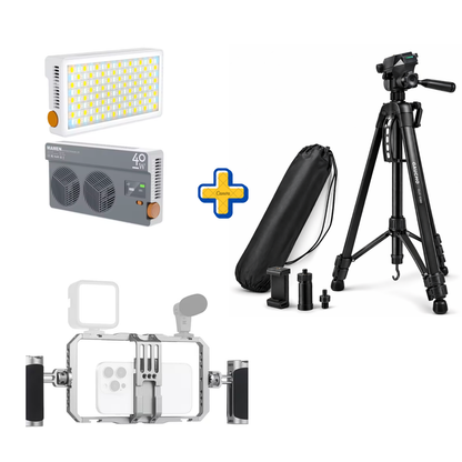 tripode de 7kilos+ jaula de aluminio + Luz LED 40W